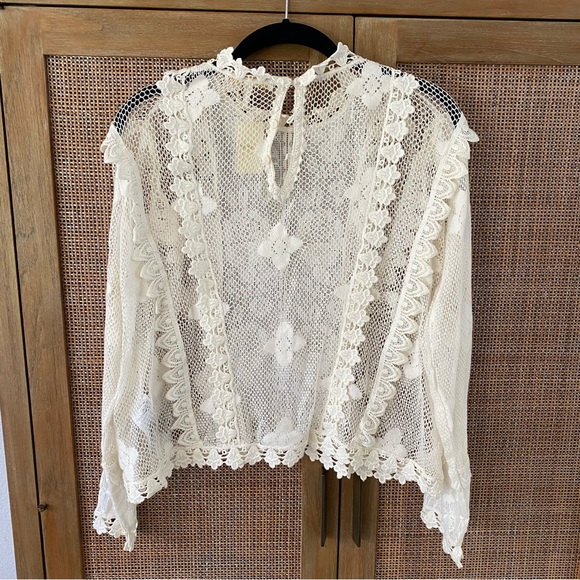 NWT Maje ECRU Leroi Crochet-trim Lace Top - Picture 10 of 11